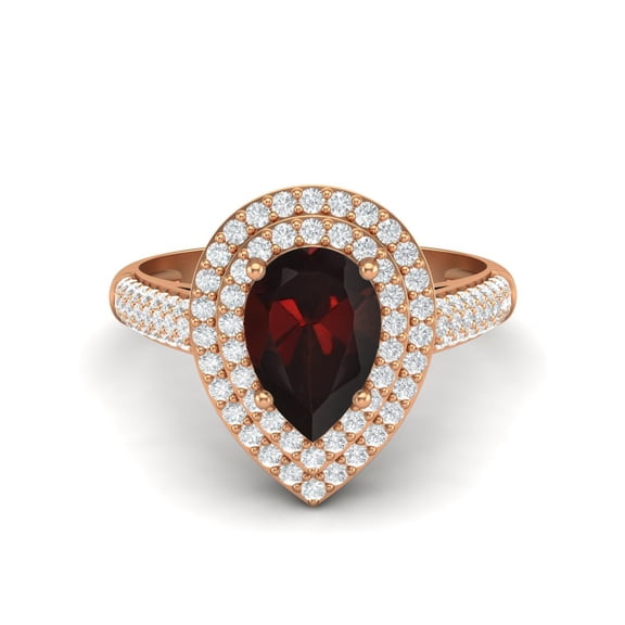 3.46 Ctw Garnet Gemstone 925 Sterling Silver Rose Vermeil Pear Shape Halo Valentines Day Gifts Ring