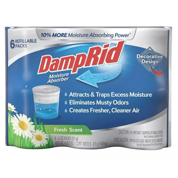 DampRid 6-Pack Parfum Frais Absorbant l'Humidité Tasses Rechargeables
