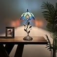thumbnail image 2 of Tiffany Table Lamp Blue Stained Glass Iron Metal Leaves Bronze Base Included LED Bulb Vintage Liaison Lamp for Living Room Bedroom Bedside 20'H*10'W, 2 of 7