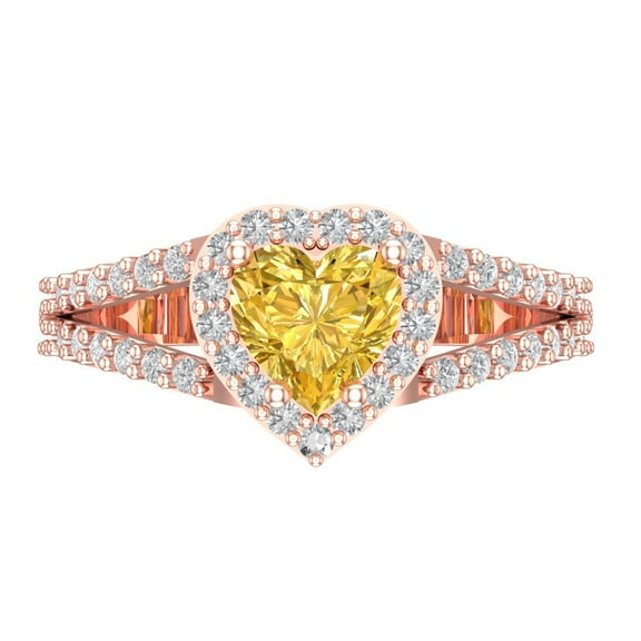Clara Pucci 14K Rose Gold 1.49ct Yellow Halo Ring for Women