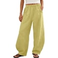 thumbnail image 2 of Costeam Womens Textured Linen Blend Harem Cropped Pants Dual Side Curved Patch Pockets Full Elastic Drawstring Waist Loose Baggy Fit Casual Relaxed Ankle Trousers, 2 of 9