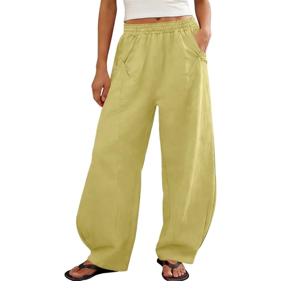 Admvng Harem Pants for Women Elastic Waist Casual Linen Trousers with Pockets