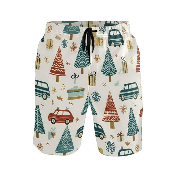 joogoo Men's Swim Trunks Christmas Trees Gift Beach Shorts with Pockets XL
