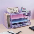 thumbnail image 1 of Organizador de escritorio con archivador y accesorios, unidad de almacenamiento de cuatro niveles para escritorio, organizador de material de oficina con cajones y dos portalápices（Morado）, 1 of 9