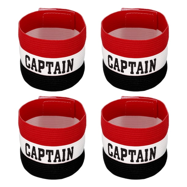 Brazalete elástico de capitán Uxcell para entrenamiento de equipo de fútbol, paquete de 4 en negro, blanco y rojo