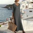 thumbnail image 5 of ClodeEU Women's V Neck Half Button 3/4 Sleeve Maxi Dress,Casual Vacation Dress Gray,Women's Plus M, 5 of 8