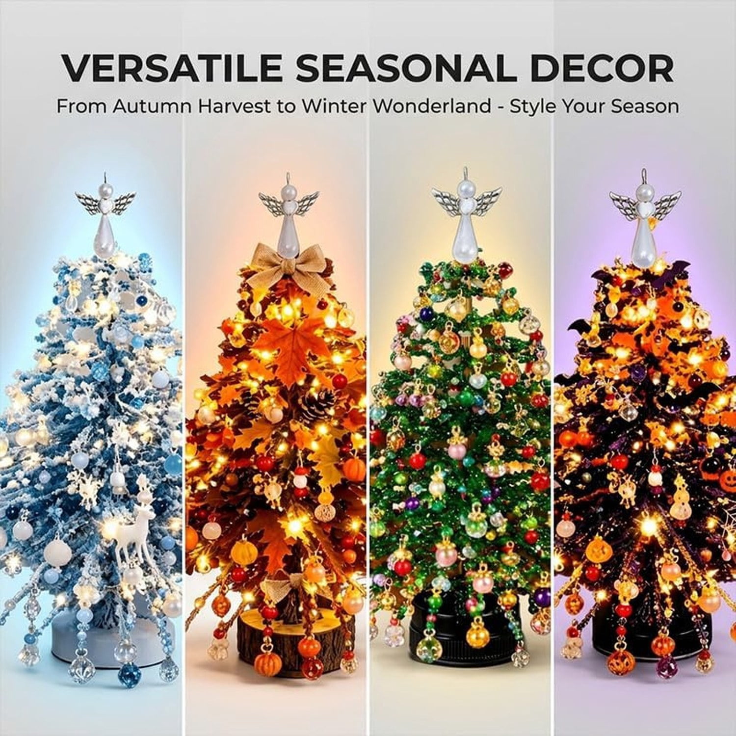 DIY Beaded Christmas Tree Kit with LED Light, Handmade Tabletop Holiday Craft for Adults, 4.4 x 4.3 x 4.5 in Desktop Decoration