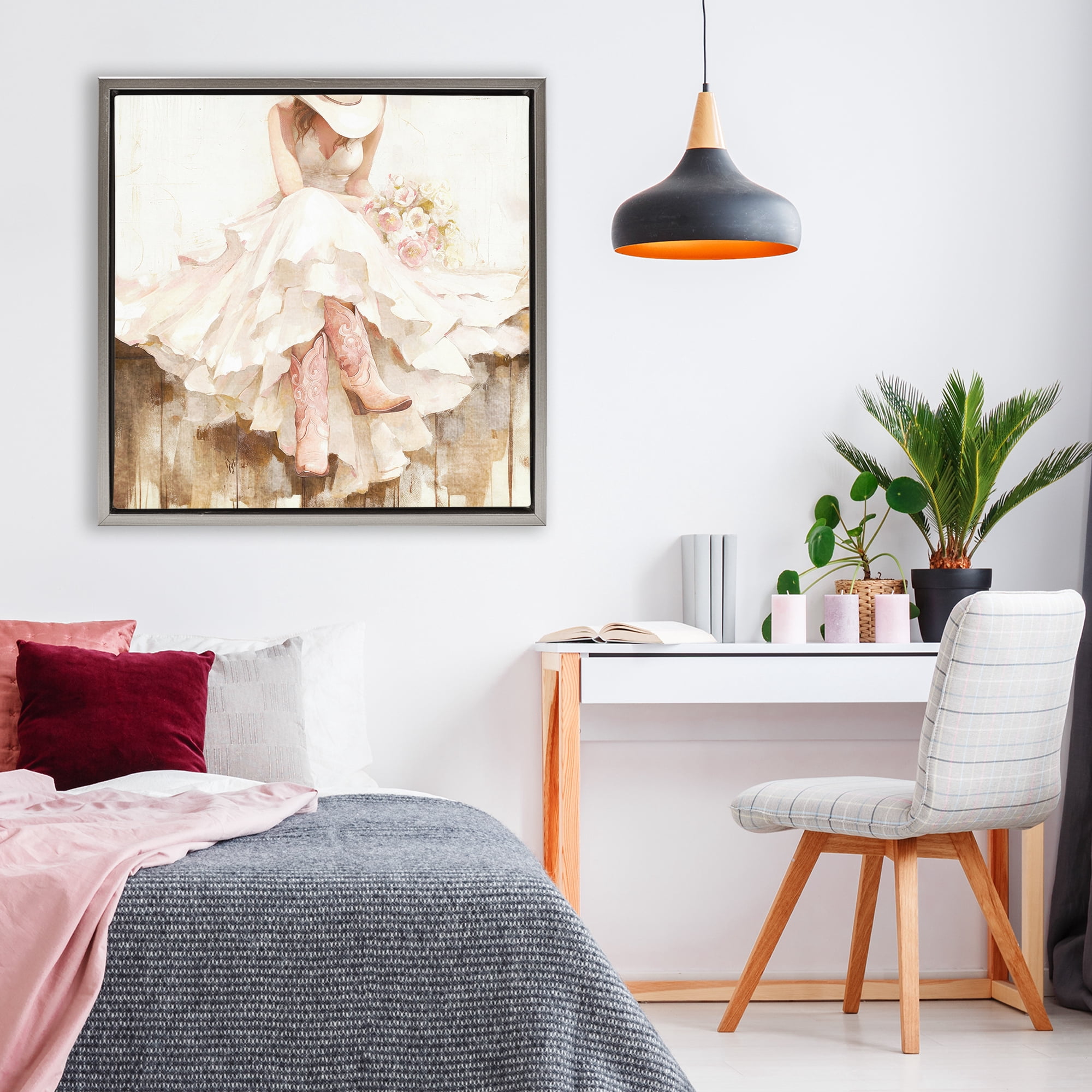 Stupell Industries Cowgirl On The Fence Gray Framed Floater Canvas Wall Art, design by Tina LeCour