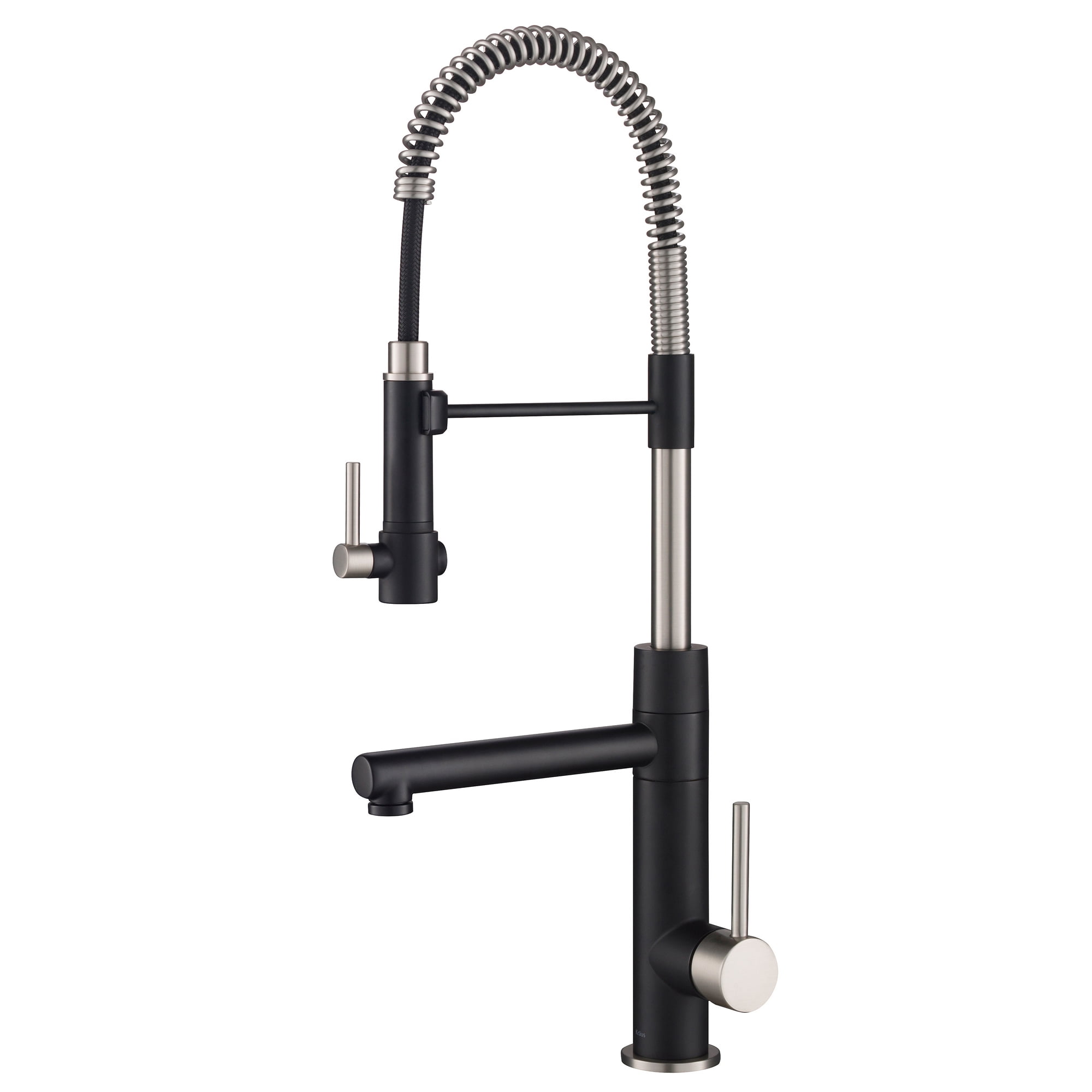 Photo 1 of KRAUS Artec Pro Spot Free Finish 2-Function Commercial Style Pre-Rinse Kitchen Faucet with Pull-Down Spring Spout and Pot Filler, Stainless Steel/Matte Black