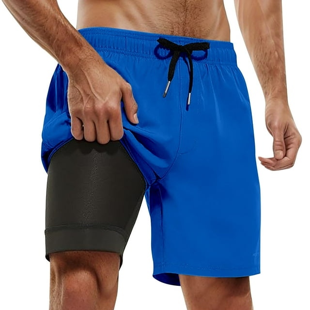 Men's Swim Trunks with Compression Liner - Quick-Dry, Drawstring Waist, Colorful Patterns for Beach/Swimming
