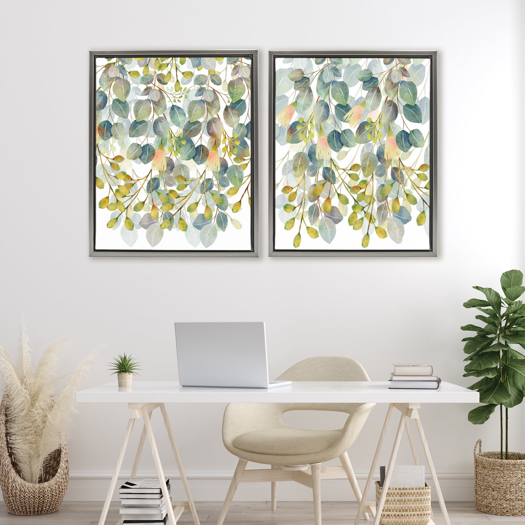 Stupell Industries Layered Ivy Hanging Botanicals 2 Piece Gray Framed Floater Canvas Set, design by Marcus Prime