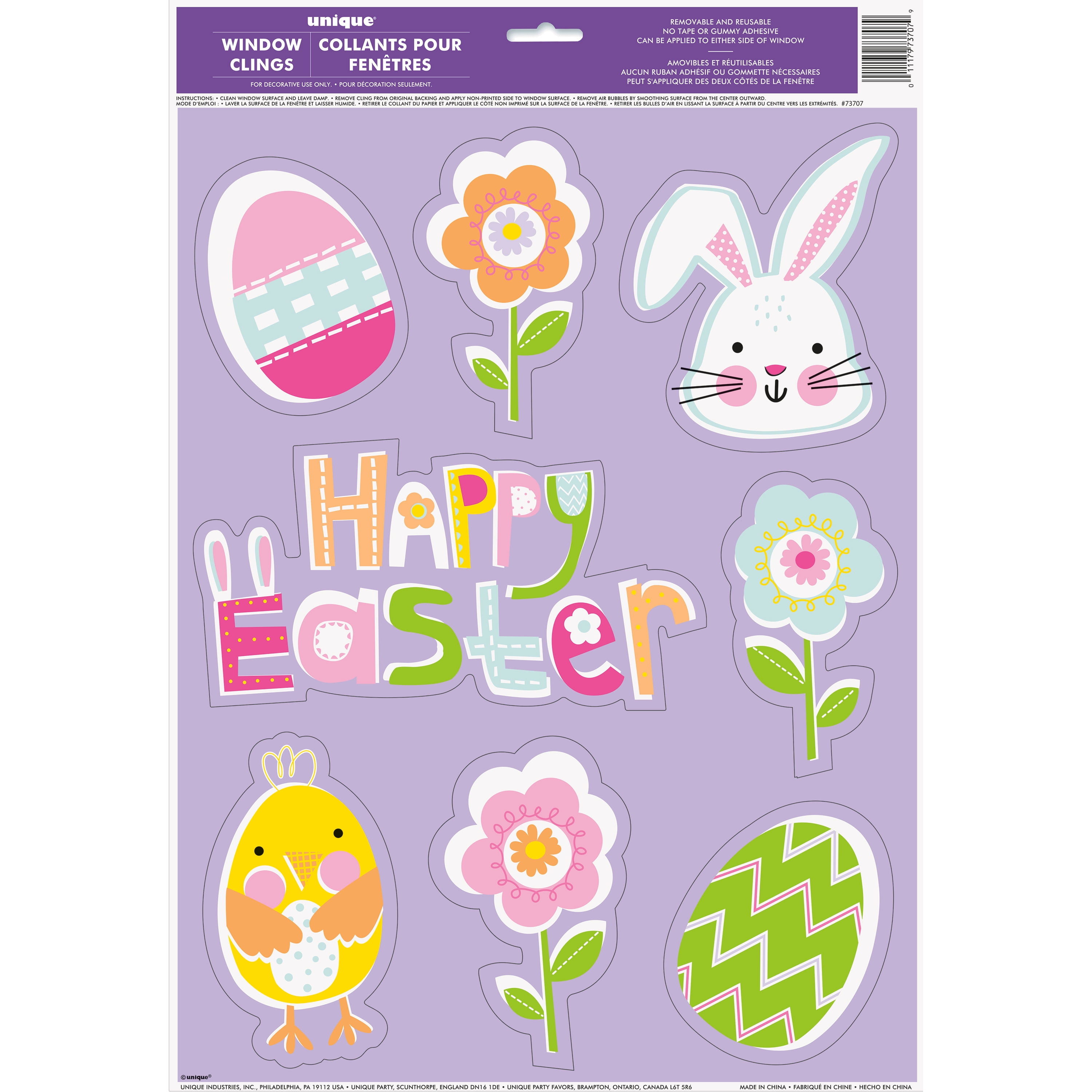 Easter Bunny Window Clings,8 Sheets Spring Window Stickers Decals for Easter 