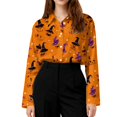 thumbnail image 5 of Delconic Womens Halloween Print Button Down Shirt Long Sleeve Casual Regular Fit Collared Blouse Pumpkin Pattern Top Saffron M, 5 of 7