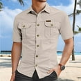 thumbnail image 2 of Button Up Shirt for Men Short Sleeve Turndown Collar Work Shirt Solid Color Classic Fit Shirt Men Casual, 2 of 4