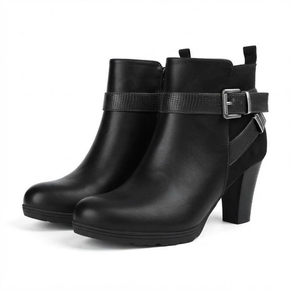 Pennysue Women's Thin Chunky Heel Ankle Booties Black Buckle Zipper Short Boots For Women Size 8