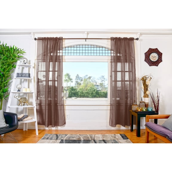 All American Collection New 2pc Doli Sheer Curtain 60"x84" (Chocolate)