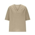 thumbnail image 3 of Mgmyaa Men's Casual Linen Cotton Tops Baggy Solid Color Elbow-Length Tee Summer Loose V-Neck T Shirt, 3 of 5