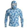 thumbnail image 2 of Men's Tropical Palm Tree Print Fishing Hoodie, Long Sleeve UPF 50+ Sun Protection Shirt with Built-in Face Mask and Thumbholes Light Blue XL, 2 of 9