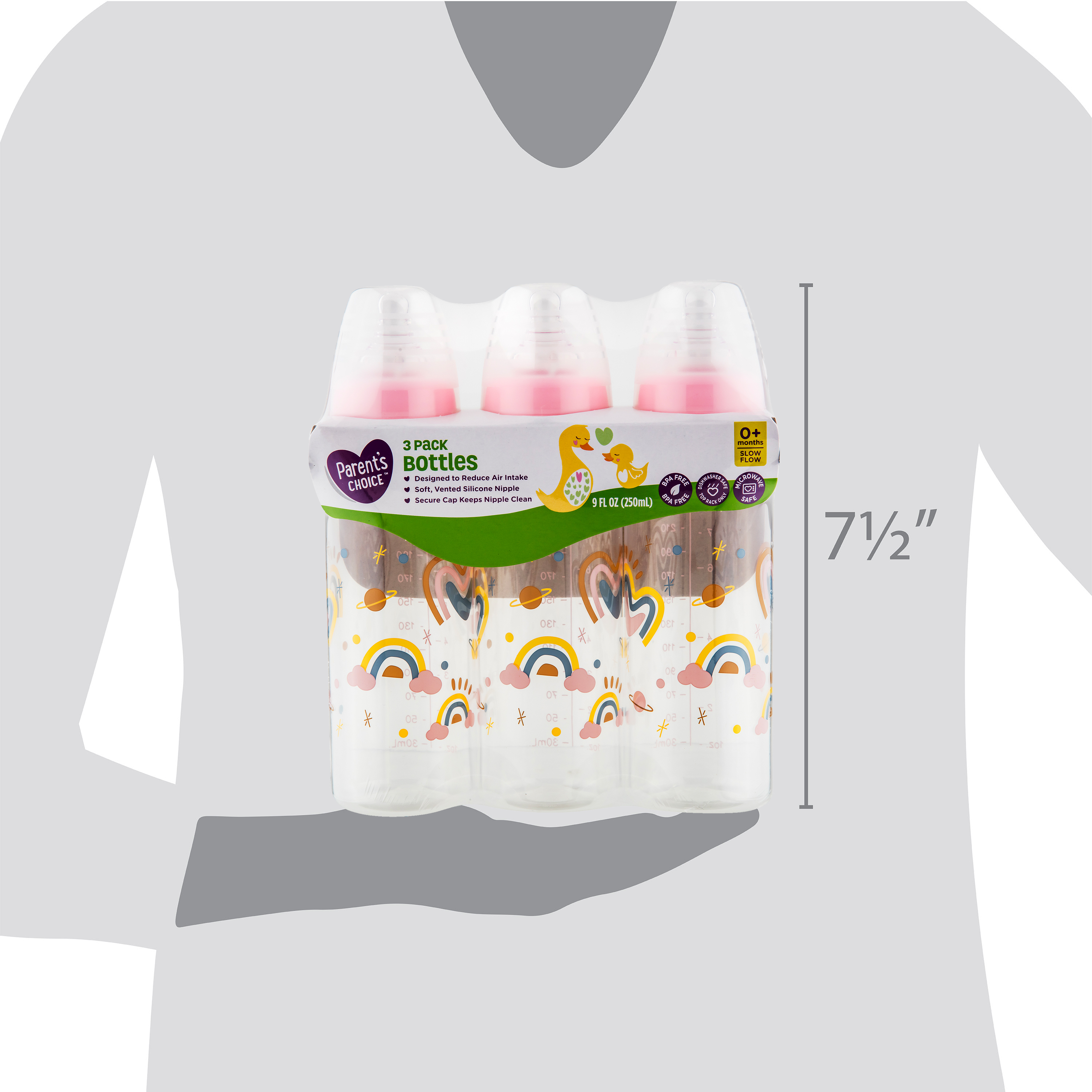 Biberón de cuello estándar Parent's Choice, 9 fl oz, recién nacido 0+ meses, paquete de 3 8