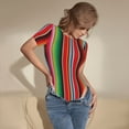thumbnail image 5 of The Xecao Mexican Serape Blanket Stripes Women's Crew Neck Body Suit, a short-sleeved bodysuit and basic swimsuit, both comfort and style for dating and daily life, 5 of 9