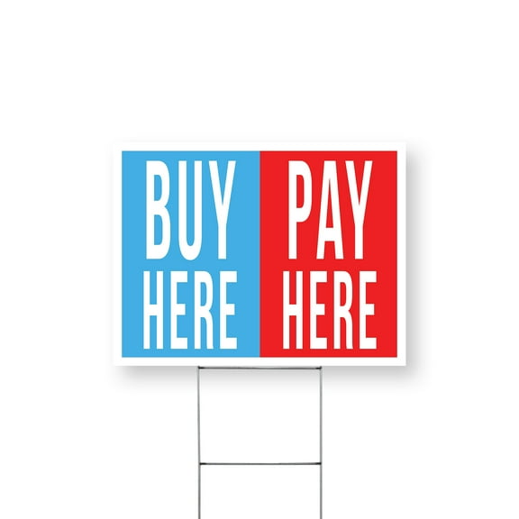 Buy Here Pay Here Yard Sign 12 Inch x 16 Inch Double Sided Weatherproof Heavy-Duty Plastic with Stake | Car Dealership Financing, No Credit Needed, Easy Approval | Made in USA