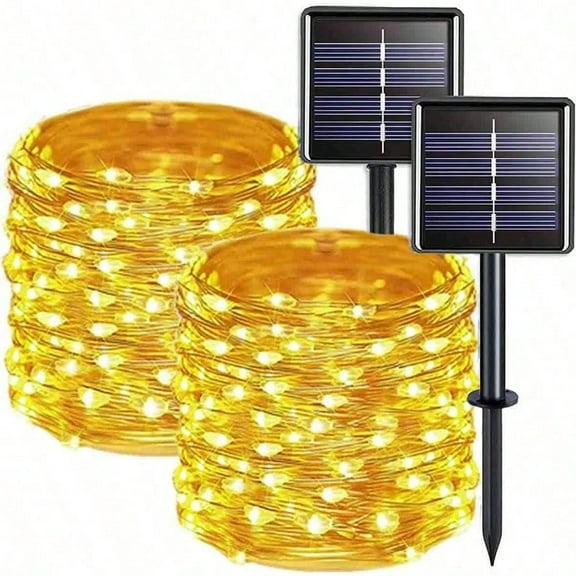 Extra-Long Solar String Lights Outdoor, 1Pack Each 33FT 100 LED/49.2FT 150 LED, Waterproof Copper Wire 8 Modes for Garden Patio Tree Christmas Party Wedding (Warm)