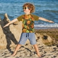 thumbnail image 3 of FORMRS Boys Rash Guard with Short Sleeves UPF 50+ Swim Shirts Sizes 3-12T, Green Retro Leaves, 3 of 6
