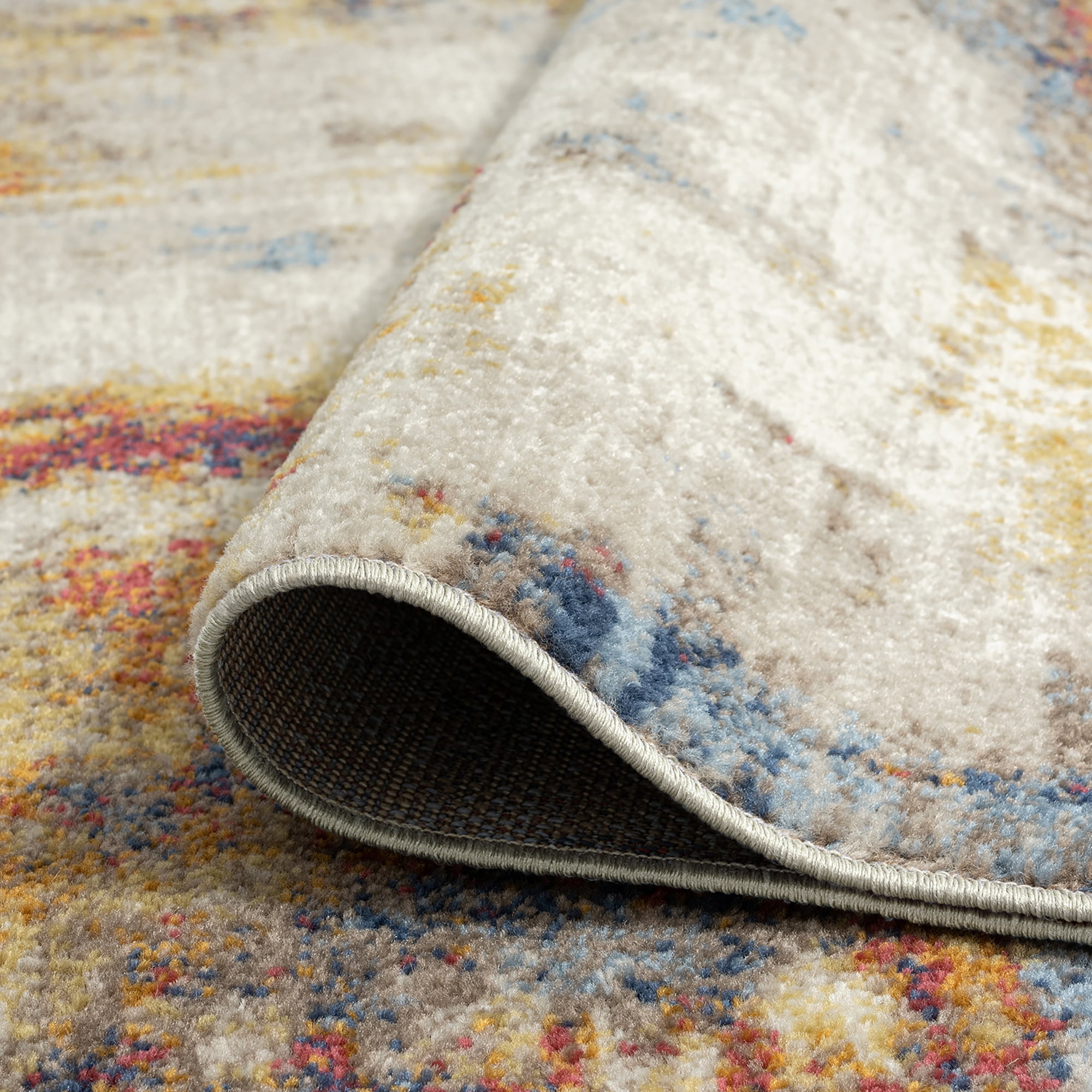 Chelsea Contemporary Abstract 6'7'' x 9'3'' Multi and Blue Polypropylene Indoor Area Rug, 6.7' x 9'