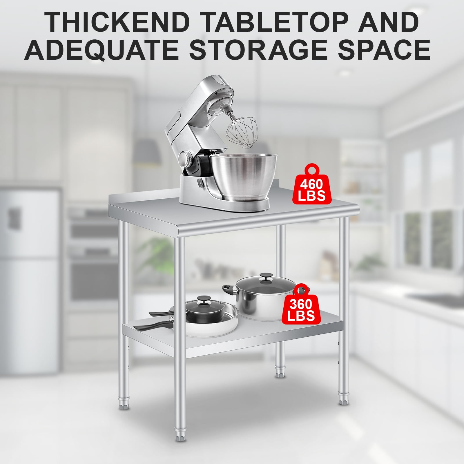 Stainless Steel Prep Table with Backsplash - Adjustable Undershelf - Commercial Kitchen Worktable for Restaurant, Home, Outdoor - Size 30x24 Inch