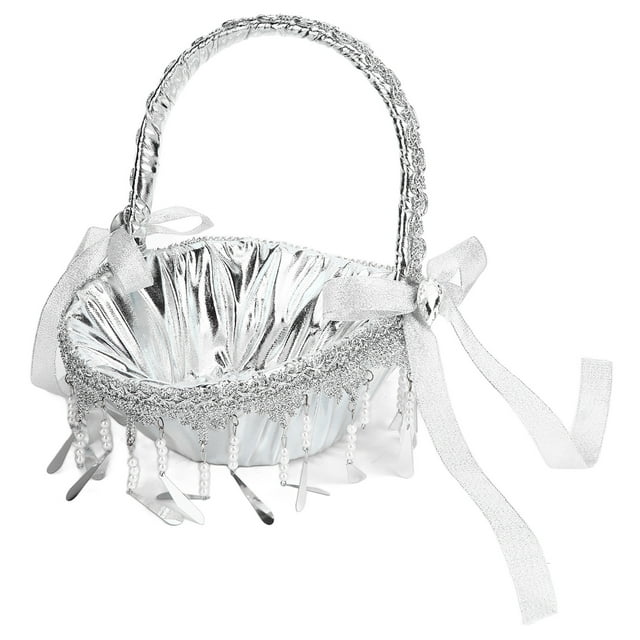 Cesta De Niña De Las Flores De Boda, Elegante Cesta De Flores De Boda De Diamantes De Imitación Plateada Para Accesorios De Fotografía ANGGREK S