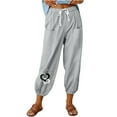 thumbnail image 2 of Ayolanni Gray Pants for Women Plus Size Cuffed Cotton Linen Drawstring Heart Print Slacks Womens Sweatpants XL, 2 of 6
