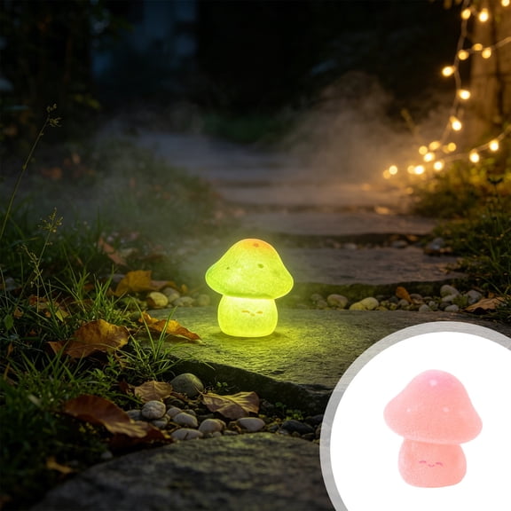 Diceymbol Mini Glow in The Dark Mushroom Figurines 3 Pcs Flocked Resin Fairy Garden Decor 1 Inch