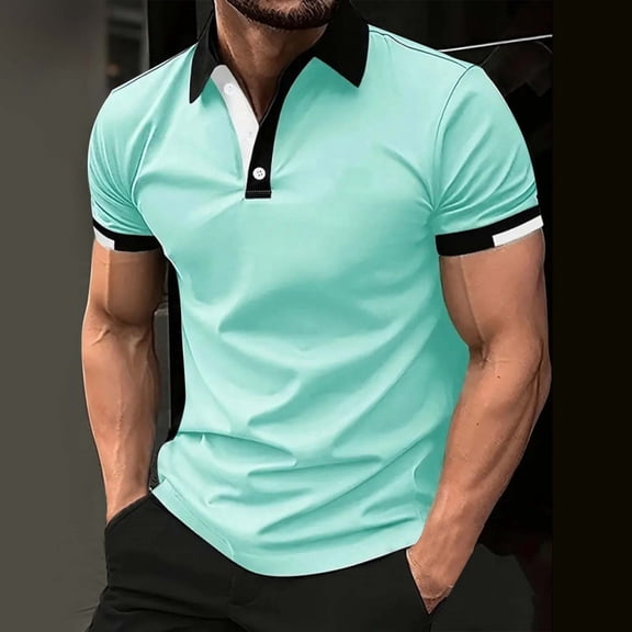 Polo T Shirts for Men Short Sleeve Button Up Loose Fit Summer Shirts Mint Green Dress Shirts for Men