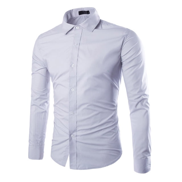 WTXUE Chemises Boutonnées Manches Longues, Chemises Col Cranté pour Hommes Printemps Été Col Rabattu T-Shirts Haut Blouse Unie / Habillée pour Hommes Gris m