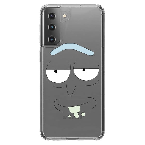 DistinctInk Clear Shockproof Hybrid Case for Galaxy S21  PLUS 5G (6.7" Screen) - TPU Bumper, Acrylic Back, Tempered Glass Screen Protector - "Wubba Lubba Dub Dub" Face
