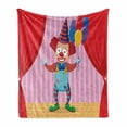 thumbnail image 1 of Clown Soft Flannel Fleece Blanket, Nursery Themed Graphic of Whimsical Entertainer Man on Stage with Balloons, Cozy Plush for Indoor and Outdoor Use, 50" x 60", Dark Pink Multicolor, by Ambesonne, 1 of 5
