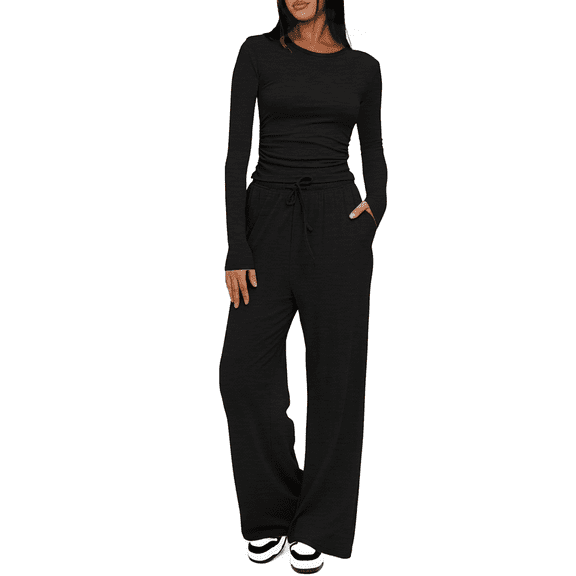 MLDRA 2 Piece Lounge Sets for Women Sweat Suits for Womens Outfit Track Suits Lounge Sets Comfy Fall Sets Casual Wide-Leg Pants, Spring Fall 2025