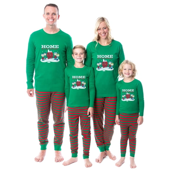 Peanuts Christmas Home For The Holidays 2PC Long-Sleeve Matching Family Pajama Set For Adult Kids Toddlers