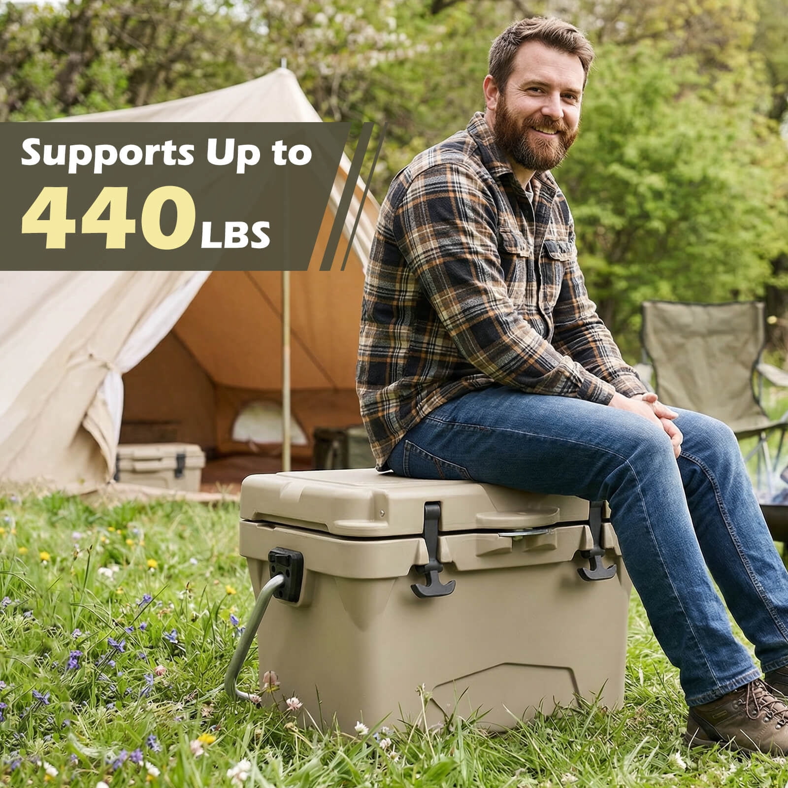 Costway 20 Quart Portable Hard Cooler Insulated Ice Chest Keeps Cool for up to 6 Days Khaki