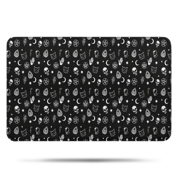 Black Gothic Skull Cat Pattern Bathroom Rugs Mat,Non Slip Microfiber Bathroom Rug,Rubber Backing,Soft Bathroom Mats for Bathroom Floor,Tub and Shower,17x27in(43x68cm)