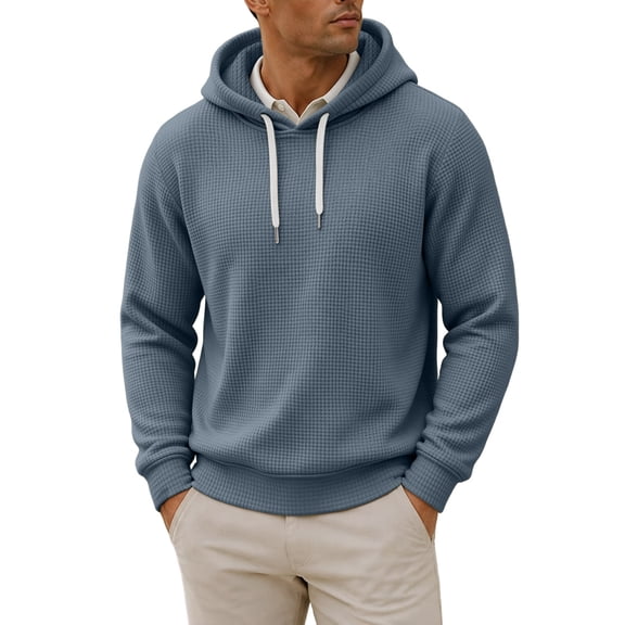 happyYEE Men's Waffle Hoodie with Drawstring, Casual Long Sleeve Hooded Sweatshirt, Fall Fashion Versatile Pullover Tops