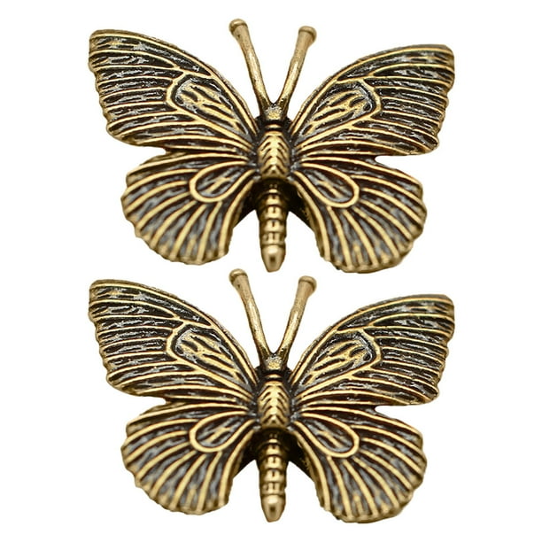 2 piezas de escultura de mariposa de metal, estilo retro, estatua de mariposa de latón, decoración, modelo de mariposa, adorno