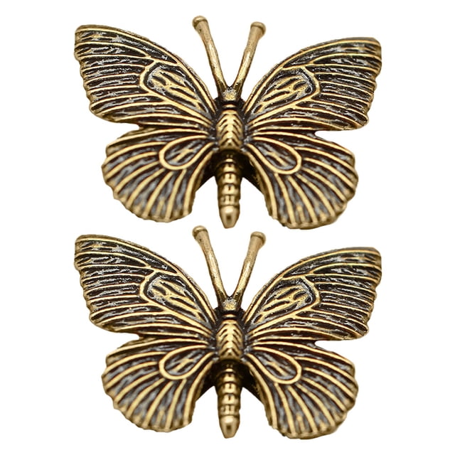 2 piezas de escultura de mariposa de metal, estilo retro, estatua de mariposa de latón, decoración, modelo de mariposa, adorno