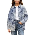 thumbnail image 2 of WAVSUF Girls Long Sleeve Jean Jacket Lightweight Soft Comfort Loose Fit Spring Casual Denim Blouse Gray 10-12, 2 of 8