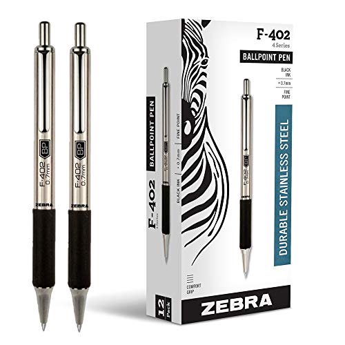 Zebra Pen Zebra F402 Ballpoint Stainless Steel Retractable Pen, Fine