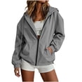 thumbnail image 2 of Hooded Jacket for Women Drop Shoulder Drawstring Adjustable Hem Solid Color Oversized Trendy Windbreaker with Pockets, 2 of 9