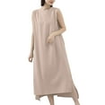 thumbnail image 5 of Dresses For Women Summer Casual Sleeveless Crew Neck Flowy Maxi Tank Dresses Straight Sundresses for Women Trendy Beige Free Size, 5 of 7