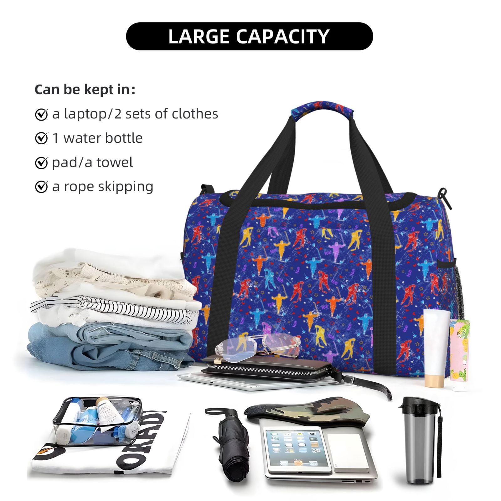 Fuzoiu Ice Hockey Players With Puck Print Travel Duffle Bag,Carry On Tote Bags,Duffel Bag,Sport Gym Bag, Hospital Bag for Labor and Delivery, Overnight Bag,Luggage Bag