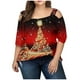 thumbnail image 1 of Tops de talla grande para mujer, camiseta gráfica con estampado de árbol de Navidad, camiseta de manga larga con hombros descubiertos, blusa informal L-4XL Fridja  gope894, 1 of 6