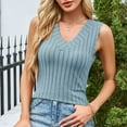 thumbnail image 5 of Women Tank Tops Summmer Sleeveless Tops Shirt Women's Casual Spring And Summer Leisure V-neck Solid Color Striped Pullover Top Beach Vacation Clothes for Women S-2XL, 5 of 9